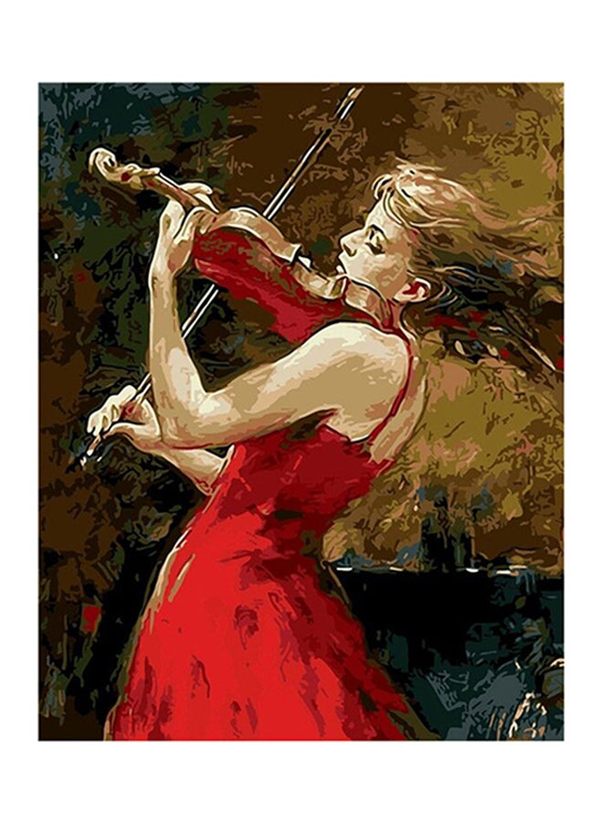 6-Piece Girl Playing The Violin Theme Oil Painting Canvas Set Multicolour - Image 1