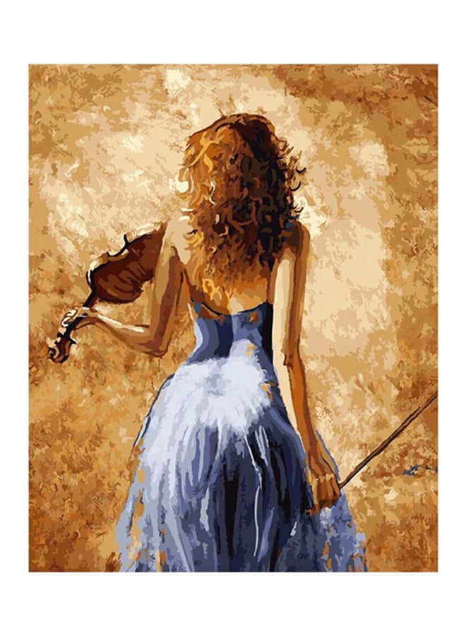 6-Piece Girl With Violin Theme Oil Painting Canvas Set Multicolour - Image 1