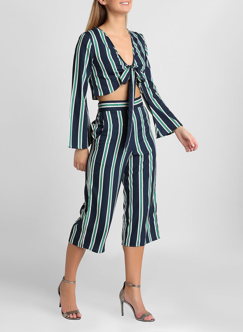 High Streets Striped Top And Culottes Set Navy - Image 1