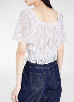 NEW LOOK Classic Style Lace Square Neck Top White  - Image 3