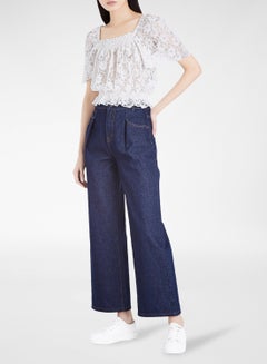 NEW LOOK Classic Style Lace Square Neck Top White  - Image 4