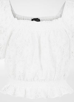 NEW LOOK Classic Style Lace Square Neck Top White  - Image 5