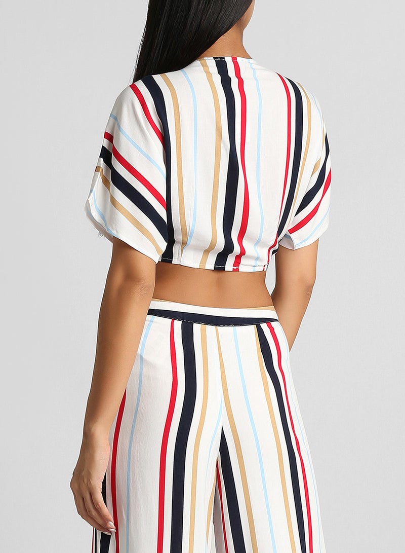 FOREVER 21 Striped Tie Front Top White - Image 2