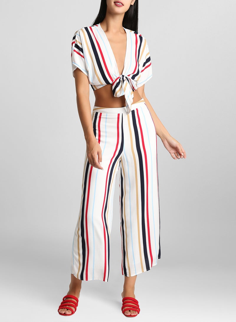 FOREVER 21 Striped Tie Front Top White - Image 3