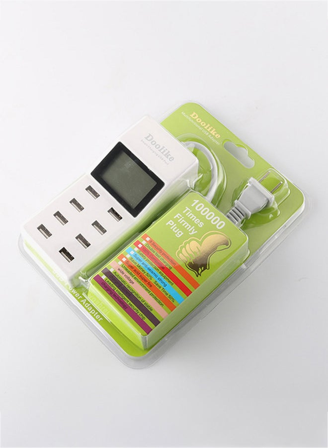 8 USB Port Power Adapter With LCD Screen White