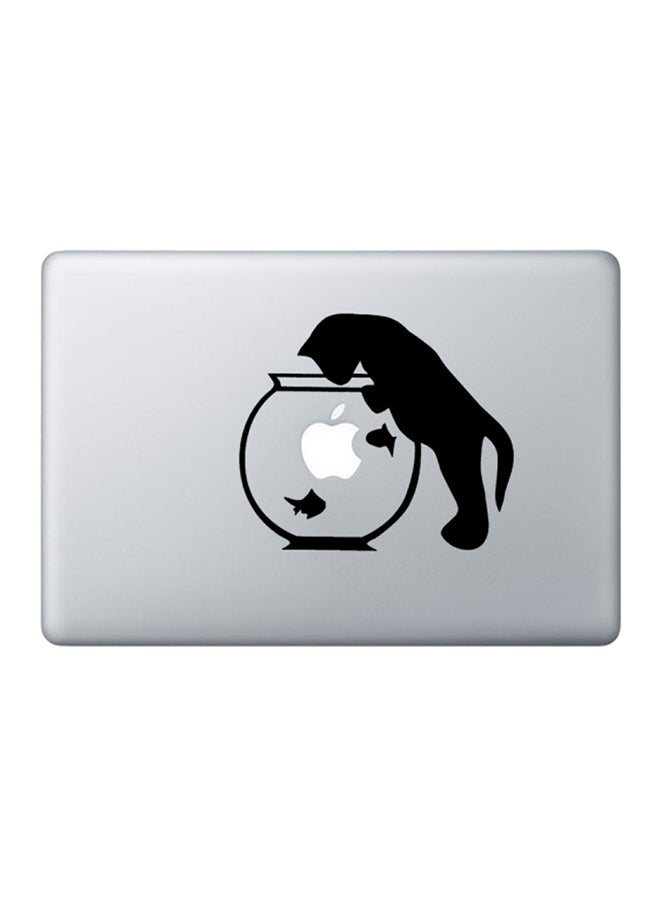 Fish Cat Bowl Sticker Skin Cover For MacBook Laptop Clear/Black