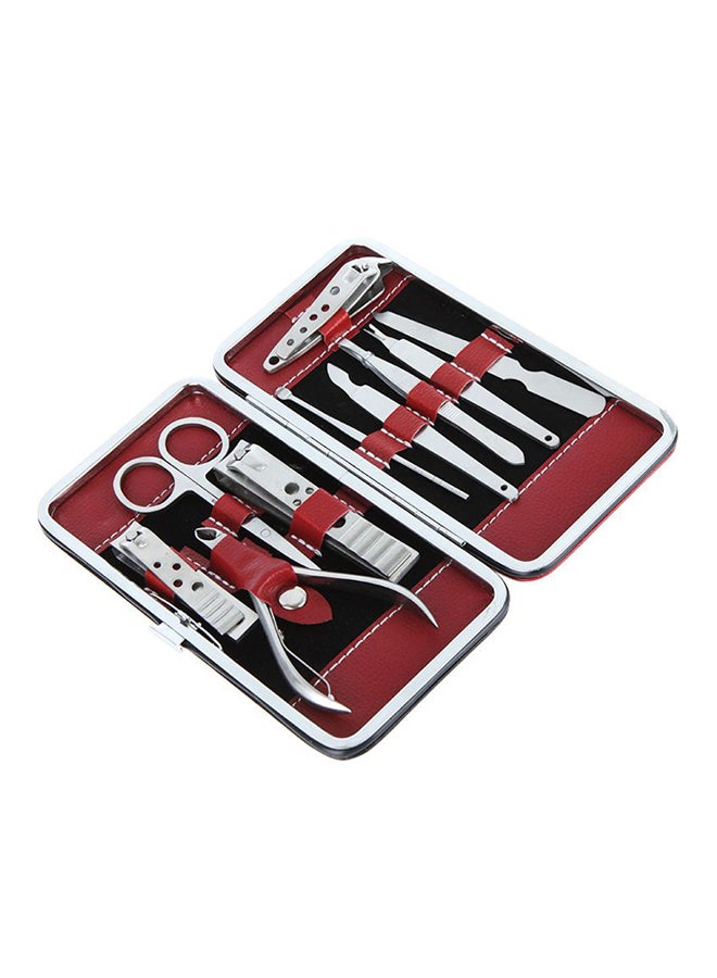 طقم باديكير ومانيكير 10 في 1 للعناية بالأظافر فضي/بني