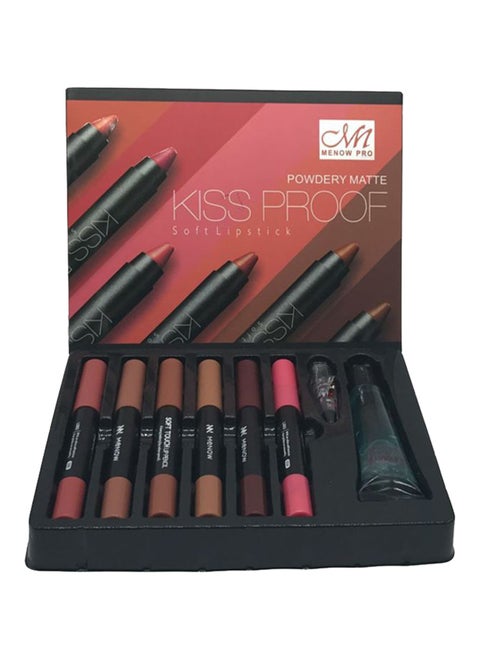 6-Piece Powdery Matte Soft Lipstick Set With Lipstick Remover And Sharpener Multicolour