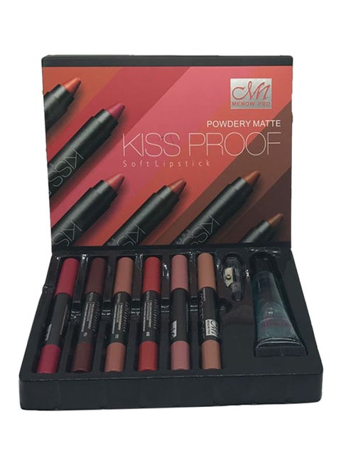 6-Piece Powdery Matte Soft Lipstick Set With Lipstick Remover And Sharpener Multicolour