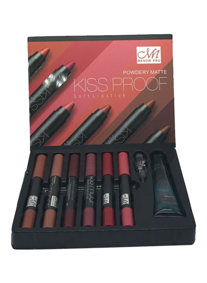 M.N 6-Piece Powdery Matte Soft Lipstick Set With Lipstick Remover And Sharpner Multicolour