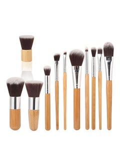 11-Piece Makeup Brush Set Brown/Silver/Grey