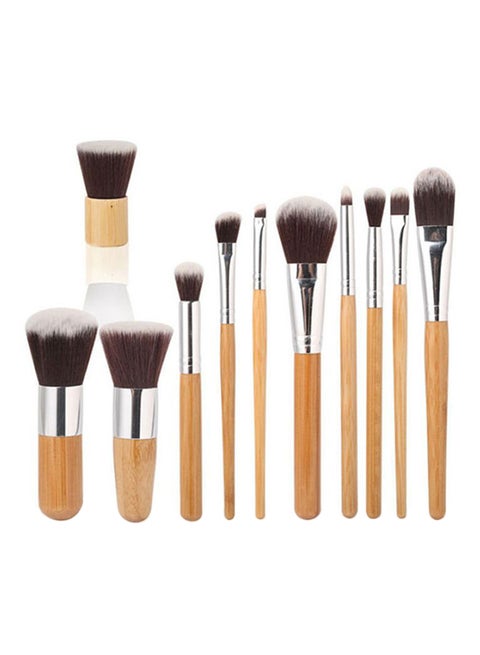 11-Piece Makeup Brush Set Brown/Silver/Grey