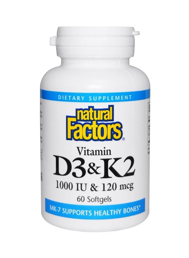 nautral Factor Vitamin D3 And K2 Dietary Supplement - 60 Softgels - Image 1