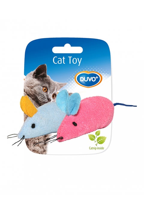 2-Piece Mice Assortment With Catnip Toys For Cat Blue/Pink