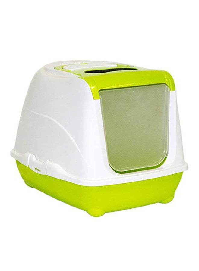 مودرينا صندوق لمخلفات القطط بالمرحاض مع غطاء قلاب أبيض/أخضر
