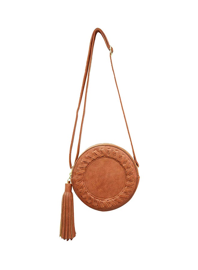 Tassel Decor Crossbody Bag Brown 