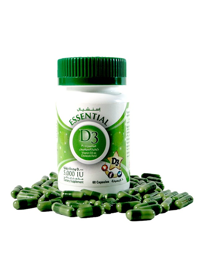 Essential - Vitamin D3 5000 IU Dietary Supplement - 60 Capsules - Image 1