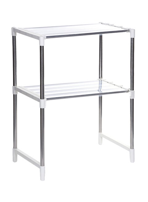 Adjustable 2 Rack Microwave Oven Stand With Hooks White/Silver 88.5x61.5x30.5cm