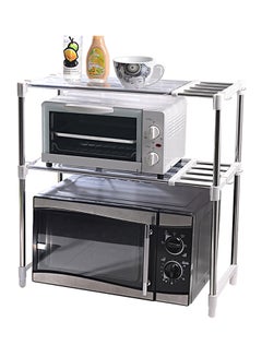 Generic Adjustable 2 Rack Microwave Oven Stand With Hooks White/Silver 88.5x61.5x30.5cm  - Image 2