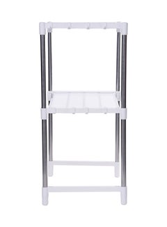 Generic Adjustable 2 Rack Microwave Oven Stand With Hooks White/Silver 88.5x61.5x30.5cm  - Image 3