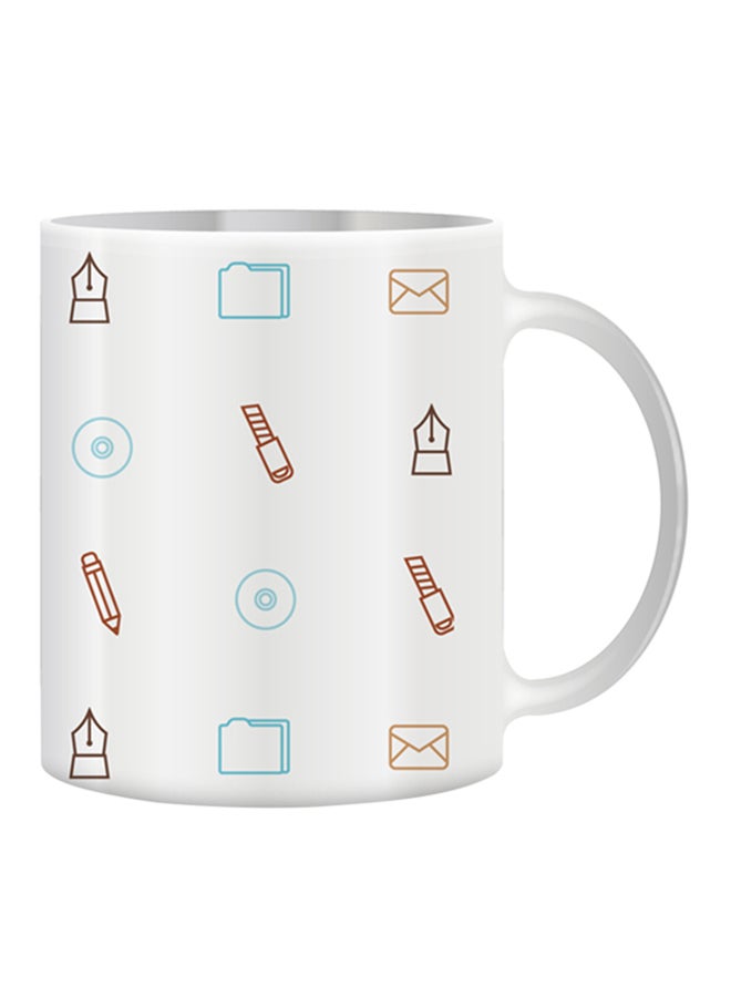 giftex Back To School With Stationery Print Mug White/Blue/Brown