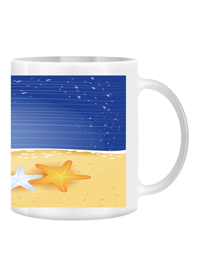 جفتكس مج مطبوع بصورة بحر ورمال مع شاطئ أبيض/أزرق/بيج