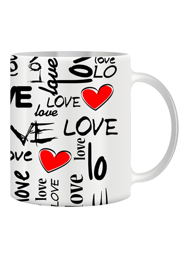 giftex Red Heart Print With Love Theme Mug White/Black/Red