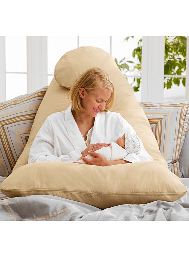 U-Shaped Maternity Pillow Cotton Beige 80x120cm - Image 2