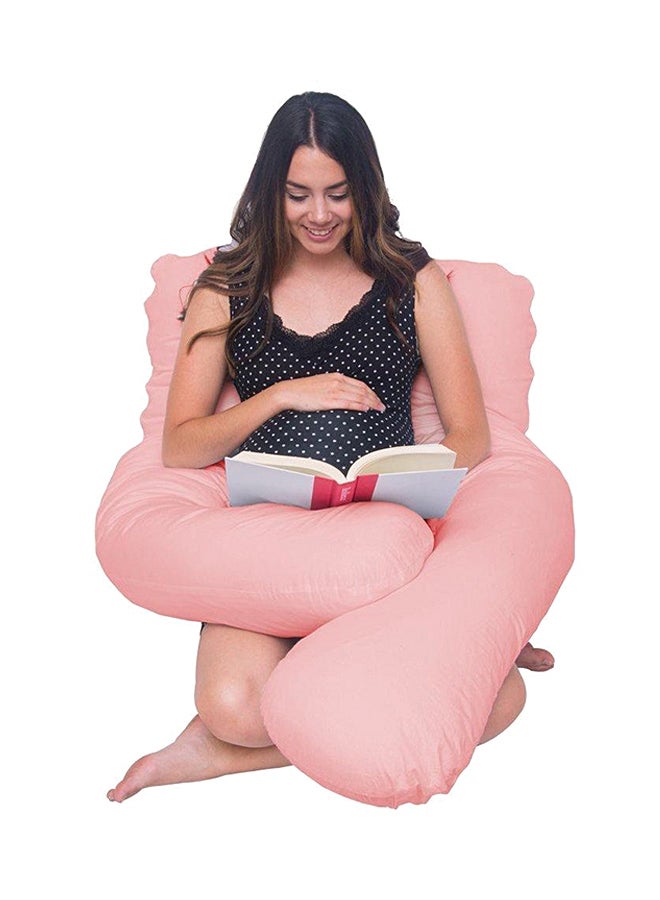 U-Shaped Maternity Pillow Cotton Pink 80x120cm - Image 2