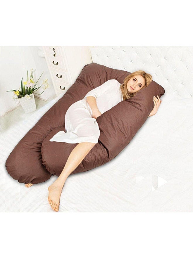 U-Shaped Maternity Pillow Cotton Brown 80x120cm - Image 2