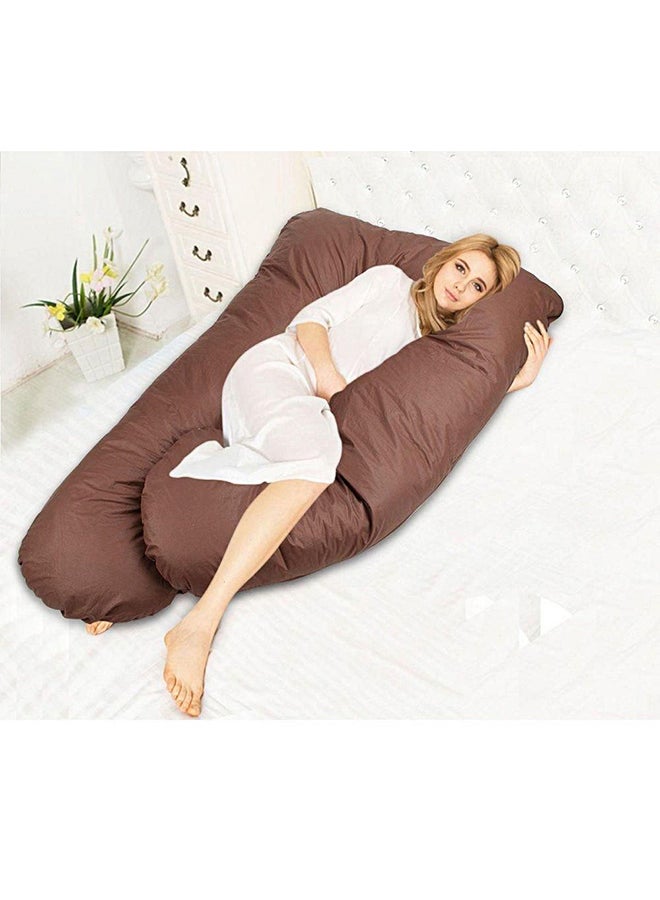 U-Shaped Maternity Pillow Cotton Brown 120x80cm - Image 2