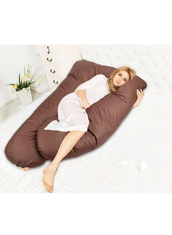 U-Shaped Maternity Pillow Cotton Brown 120x80cm - Image 2