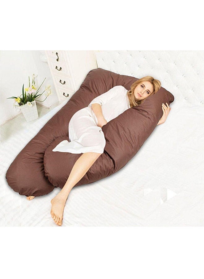 U-Shaped Maternity Pillow Cotton Brown 120x80cm - Image 2