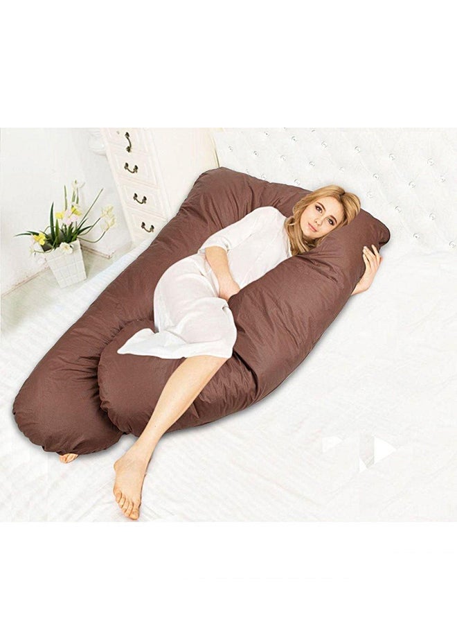 U-Shaped Maternity Pillow cotton Brown 120x80cm - Image 2
