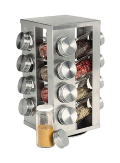 16-Piece Spice Jar With Rack And Rotating Stand Silver/Clear