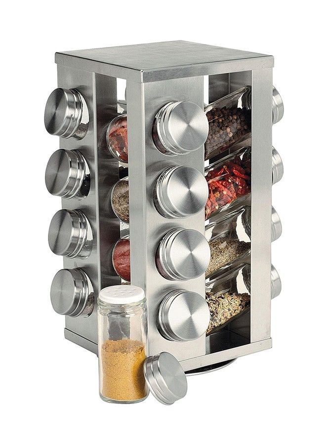 Maston - 16-Piece Spice Jar With Rack And Rotating Stand Silver/Clear - Image 1