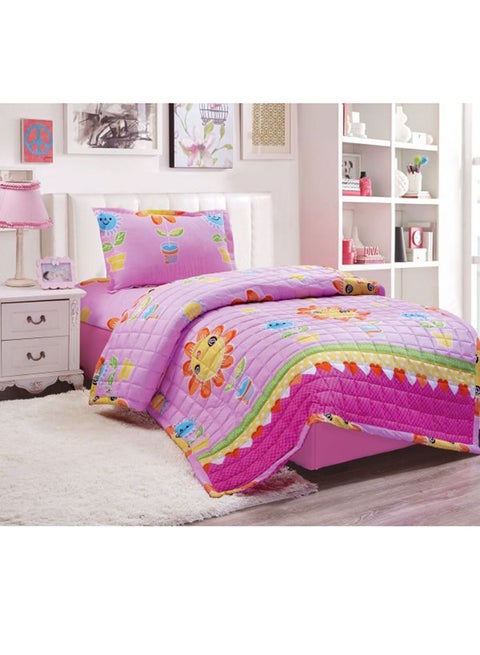 3-Piece Sun Print Comforter Set Microfiber Pink/Yellow/Orange Single