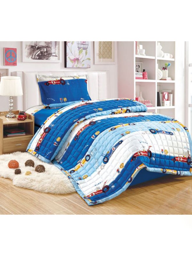 Moon 3-Piece Cars Print Comforter Set Microfiber Blue/White Single