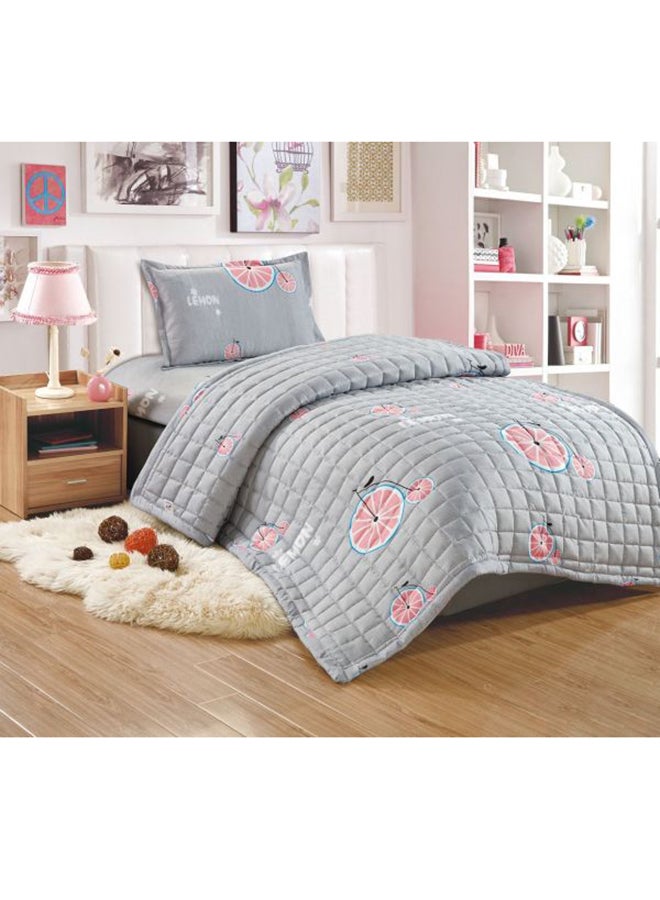 Moon 3-Piece Lemon Printed Comforter Set Microfiber Grey/Pink Single 