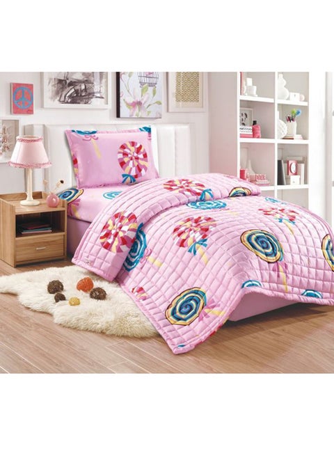 3-Piece Sweets Print Comforter Set Microfiber Pink/Blue Single