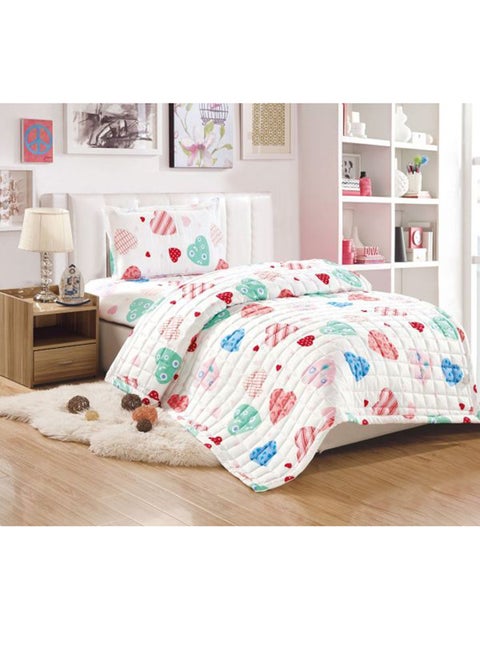 3-Piece Comforter Set Microfiber Single Size Microfiber White/Blue/Pink 200x150cm
