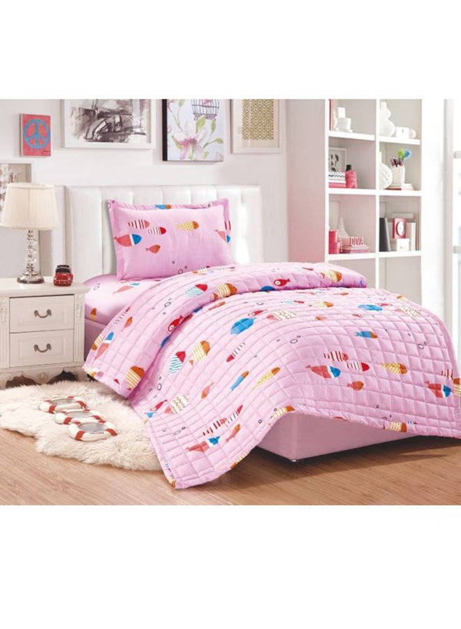 مون طقم لحاف بطبعة سمك مكون من 3 قطع مايكروفايبر أزرق وردي Single