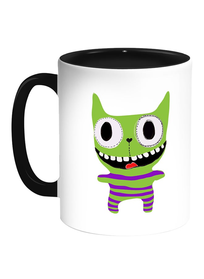 مج قهوة مطبوعة عليه صورة قط مجنون أبيض/ أسود