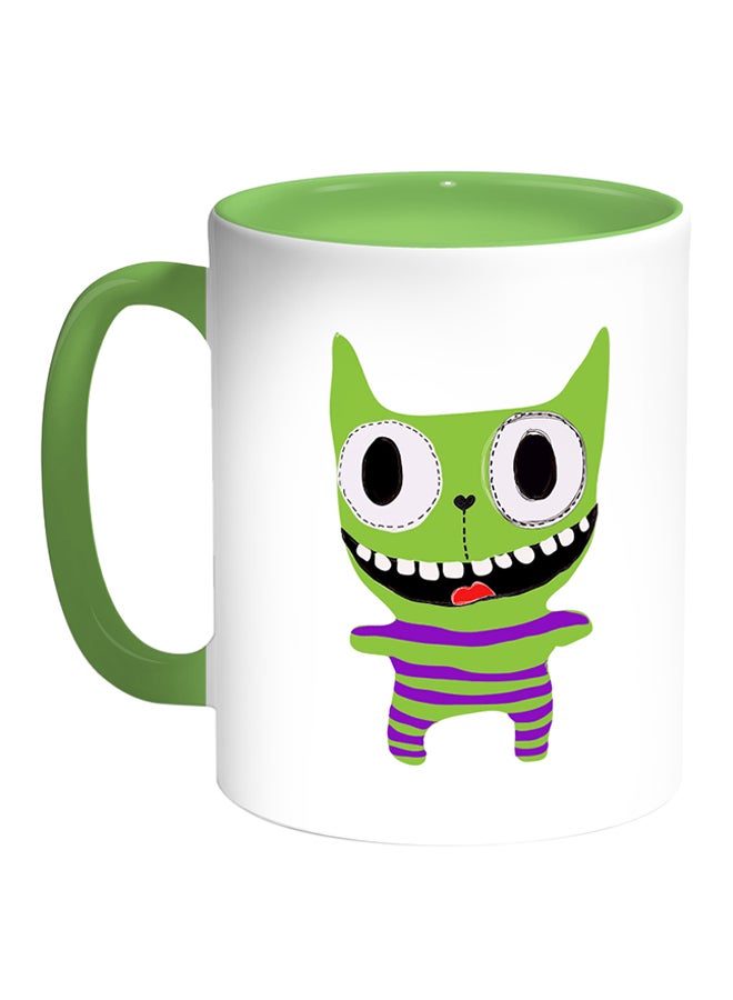 Crazy Cat Printed Coffee Mug White/Green
