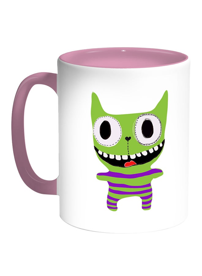 Decalac Crazy Cat Printed Coffee Mug White/Pink