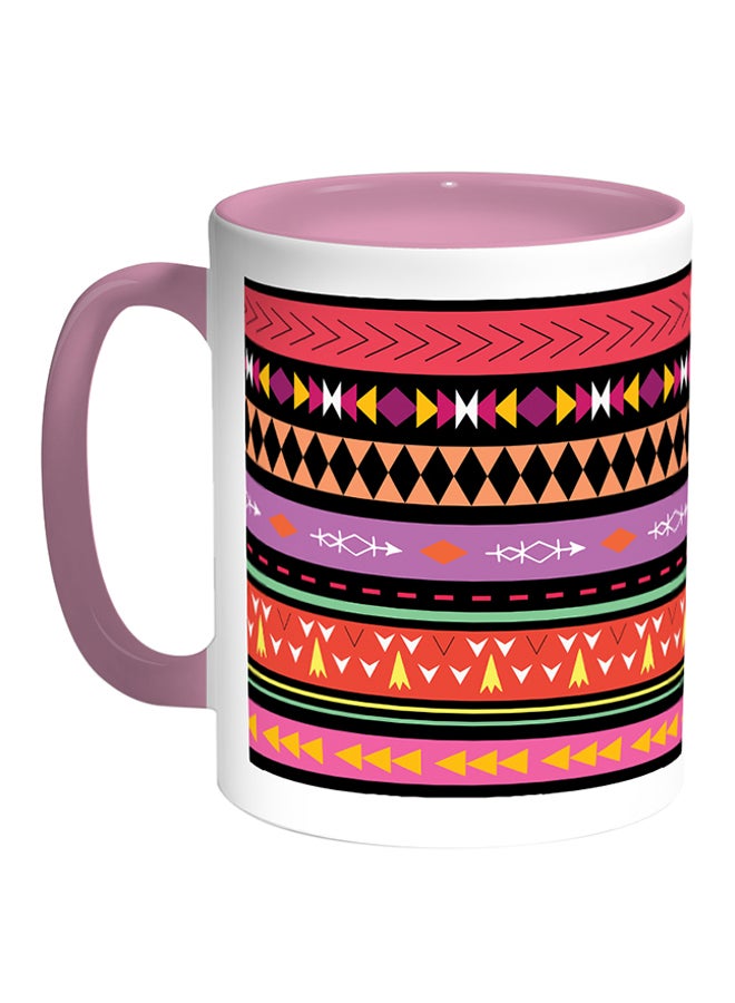 قدح قهوة - رسومات زخرفية أبيض/ وردي