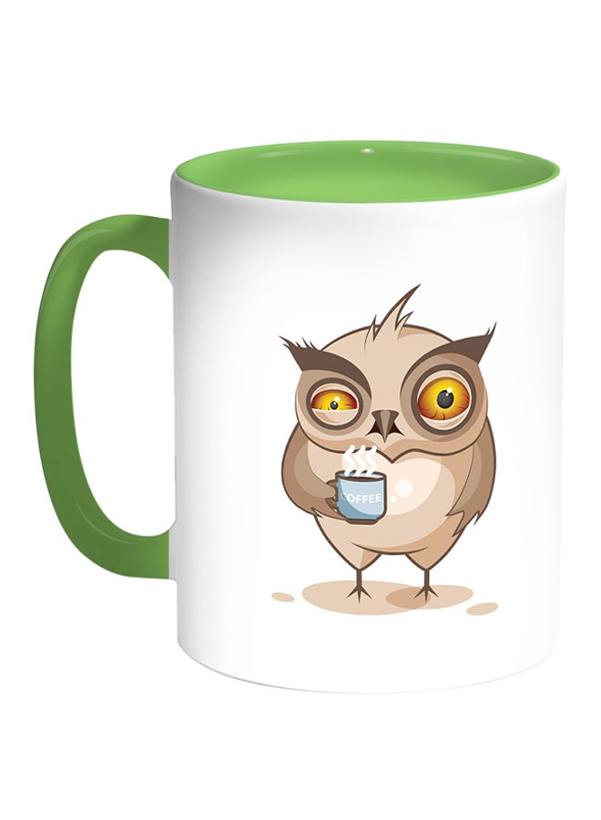 Decalac Owl Printed Coffee Mug White/Green