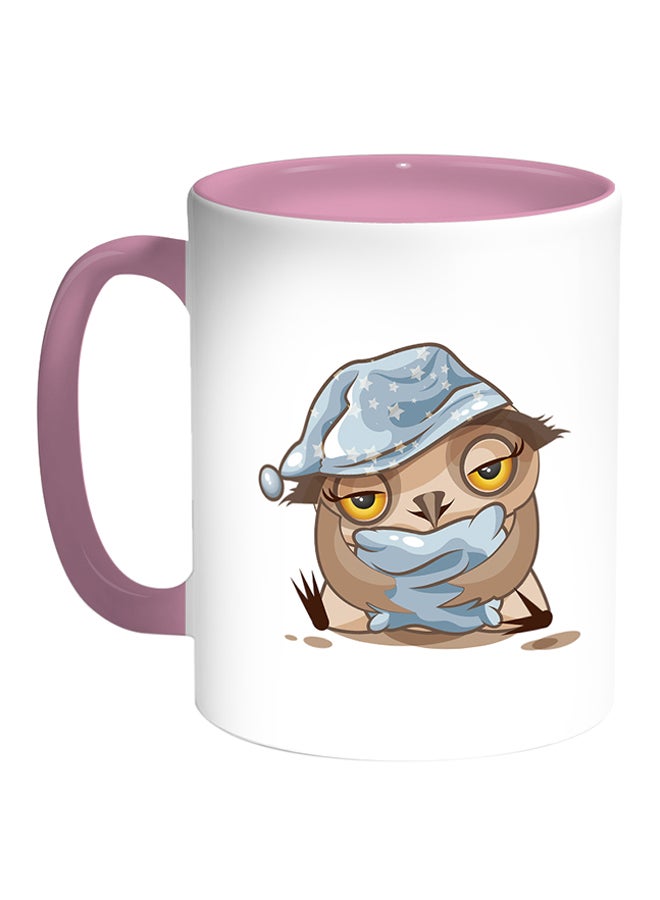 ديكالاك كوب قهوة بطبعة البومة أبيض/ وردي