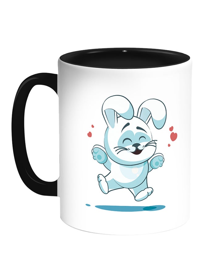 Decalac Feeling Happy Rabbit Printed Coffee Mug White/Black 