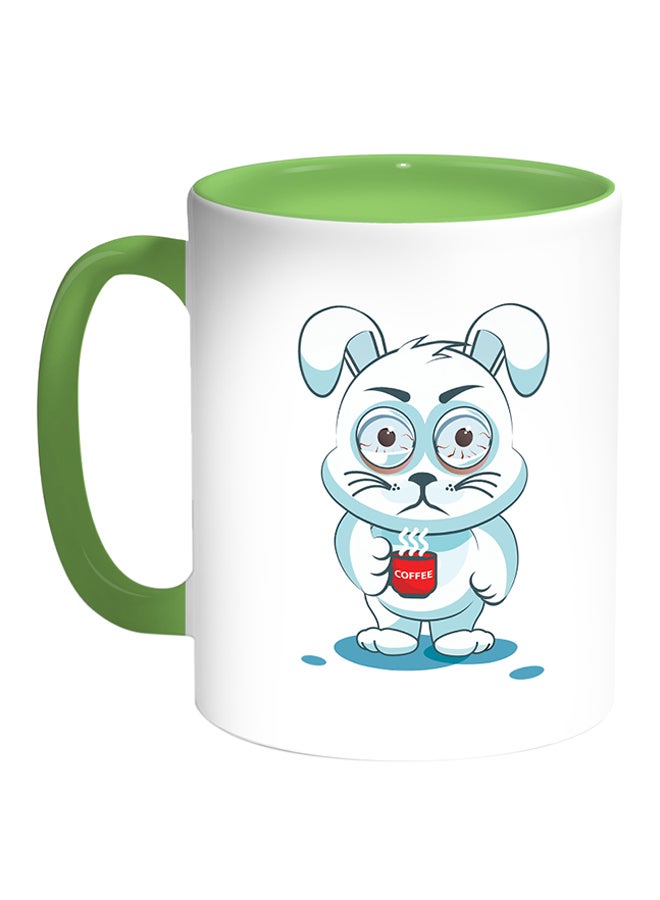 Decalac Rabbit Printed Coffee Mug White/Green 